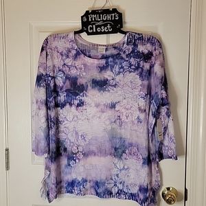 Time and Tru Sublimation Top New Large Floral Purple Blue Beaded